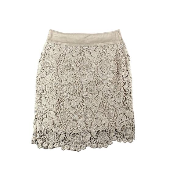 Anthropologie Nick & Mo Skirt Womens Small 27 White Tan Floral Lace Zipper - Picture 1 of 12